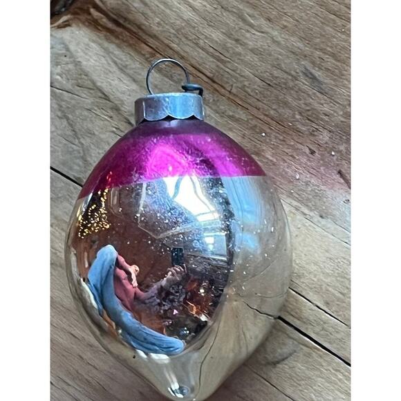 Vintage Mercury Glass Christmas Tree Ornament. Tear Drop shape. Pink.silver - Picture 2 of 4